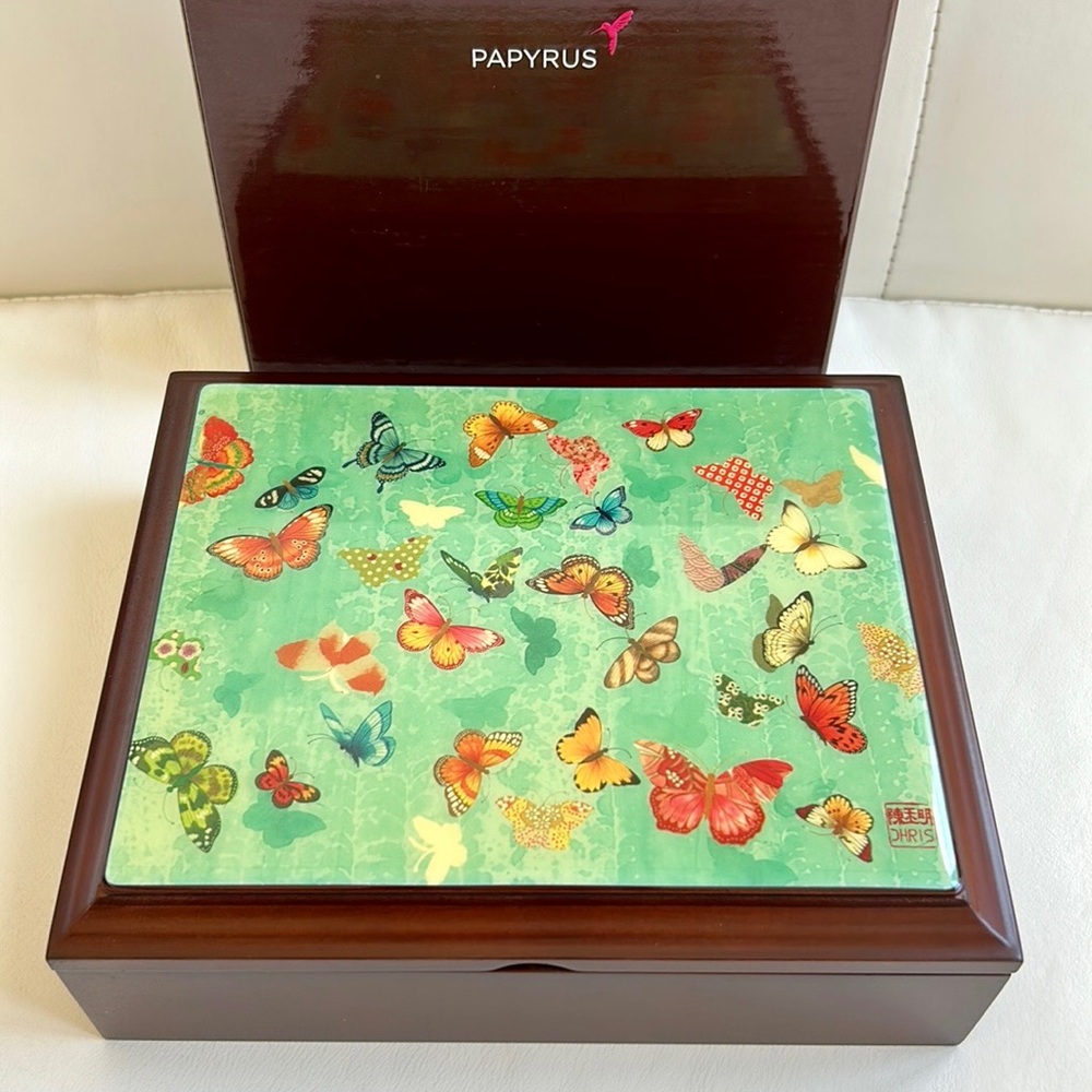 Papyrus 16 note cards set in Butterfly Wooden Jewelry Box